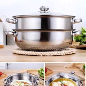 Steamer Pot Stainless Steel 2 Tier - 28cm Steamer Pot w/Glass Lid Food Veg Cooker Pot Cooking Pan Steaming Pot Dim Sum Cookware Steamer For Kitcken Cooking Tool