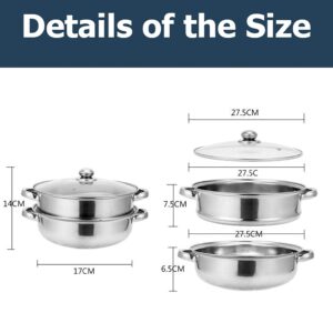 Steamer Pot Stainless Steel 2 Tier - 28cm Steamer Pot w/Glass Lid Food Veg Cooker Pot Cooking Pan Steaming Pot Dim Sum Cookware Steamer For Kitcken Cooking Tool