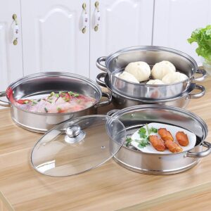 Steamer Pot Stainless Steel 2 Tier - 28cm Steamer Pot w/Glass Lid Food Veg Cooker Pot Cooking Pan Steaming Pot Dim Sum Cookware Steamer For Kitcken Cooking Tool