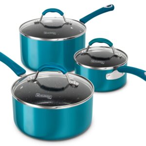 MICHELANGELO Sauce Pan Sets, Enamel Sauce Pan with Lid, 1Qt & 2Qt & 3Qt Saucepans with Lids, Nonstick Saucepan Set, Small Pot with Lid, Non Stick Sauce Pots with Silicone Handle, Oven Safe, Cyan