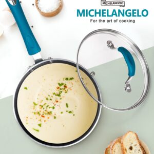 MICHELANGELO Sauce Pan Sets, Enamel Sauce Pan with Lid, 1Qt & 2Qt & 3Qt Saucepans with Lids, Nonstick Saucepan Set, Small Pot with Lid, Non Stick Sauce Pots with Silicone Handle, Oven Safe, Cyan