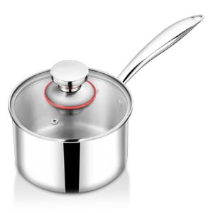 teamfar 1qt saucepan with lid, stainless steel tri-ply small cooking pot sauce milk pan with ergonomic handle, for induction/gas/electric/ceramic, healthy & heavy duty, dishwasher safe