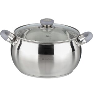 Daniks Modern Stainless Steel Stock Pot with Glass Lid | Induction 7 Quart | Dishwasher Safe Pot | Heatproof Handles | Soup Pasta Stew Pot | Silver