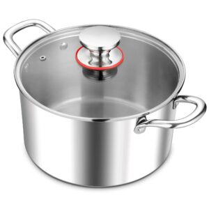 e-far 5 quart stock pot with lid, 18/10 tri-ply stainless steel stockpot for induction ceramic gas stoves, heavy duty cooking pot for pasta soup stewing simmering, oven and dishwasher safe