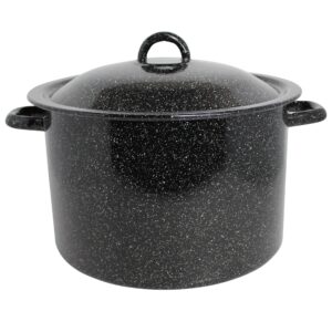 Mirro 7.75Qt Traditional Vintage Style Black Speckled Enamel Stock Pot with Lid