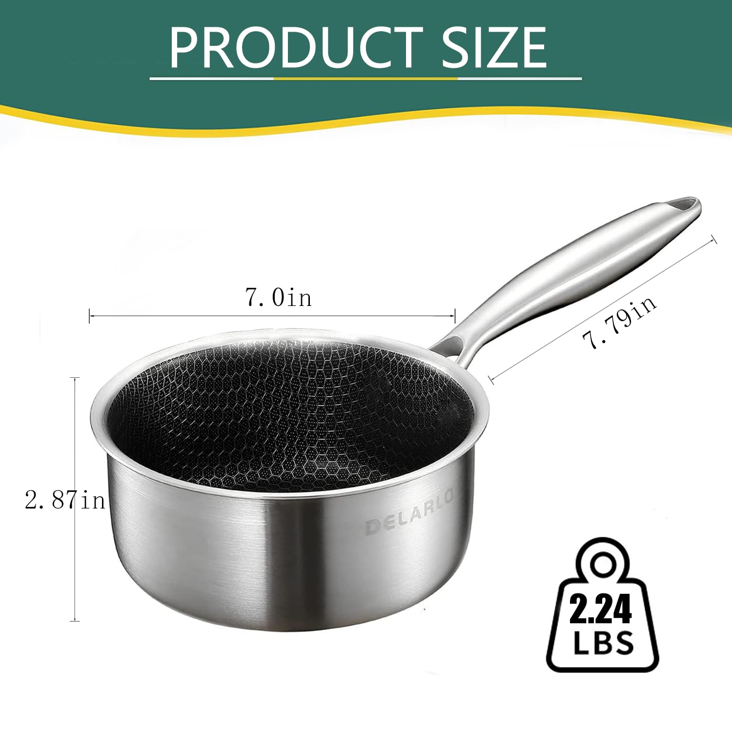 DELARLO Tri-Ply Hybrid Stainless Steel Sauce Pan Sauce Pot, Small Saucepan With Glass Lid, Nonstick Honeycomb Induction Saucier Pot Cookware, Dishwasher Safe & Oven Safe(1.5 Quart)