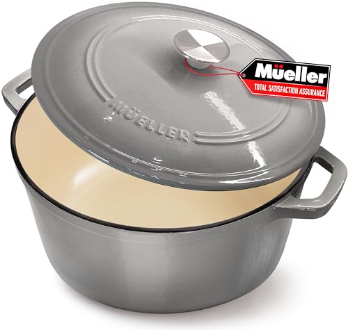 Mueller 6 Quart Enameled Cast Iron Dutch Oven, Heavy-Duty Casserole and Braiser Pan with Lid and Knob, Safe for All Cooktops