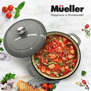 Mueller 6 Quart Enameled Cast Iron Dutch Oven, Heavy-Duty Casserole and Braiser Pan with Lid and Knob, Safe for All Cooktops