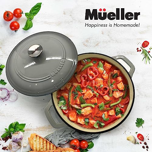 Mueller 6 Quart Enameled Cast Iron Dutch Oven, Heavy-Duty Casserole and Braiser Pan with Lid and Knob, Safe for All Cooktops