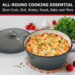 Mueller 6 Quart Enameled Cast Iron Dutch Oven, Heavy-Duty Casserole and Braiser Pan with Lid and Knob, Safe for All Cooktops