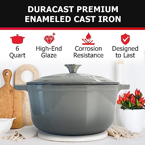 Mueller 6 Quart Enameled Cast Iron Dutch Oven, Heavy-Duty Casserole and Braiser Pan with Lid and Knob, Safe for All Cooktops