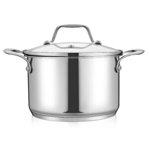 nutrichef 3-quart stainless steel soup pot - 18/8 food grade heavy duty cookware, stock pot, stew pot, simmering pot kitchenware w/see through lid, dishwasher safe, for induction gas ceramic cooktops