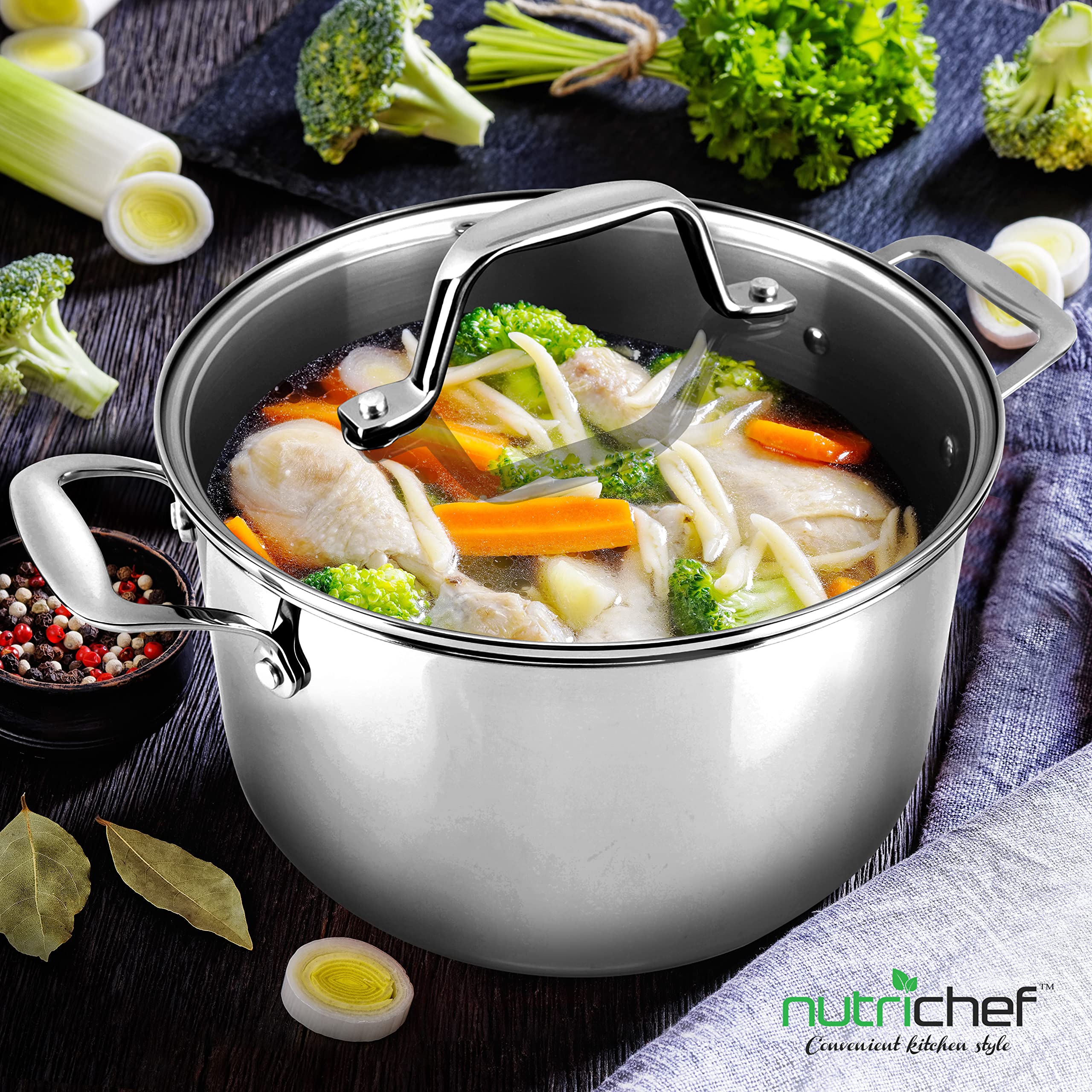 NutriChef 3-Quart Stainless Steel Soup Pot - 18/8 Food Grade Heavy Duty Cookware, Stock Pot, Stew Pot, Simmering Pot Kitchenware w/See Through Lid, Dishwasher Safe, For Induction Gas Ceramic Cooktops