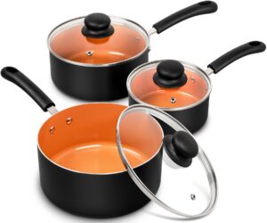 michelangelo nonstick sauce pan with lid, 1qt&2qt&3qt ceramic saucepan, copper saucepans,pfas-free pot set,small pots for cooking,multipurpose cooking pots set for home kitchen,dishwasher safe