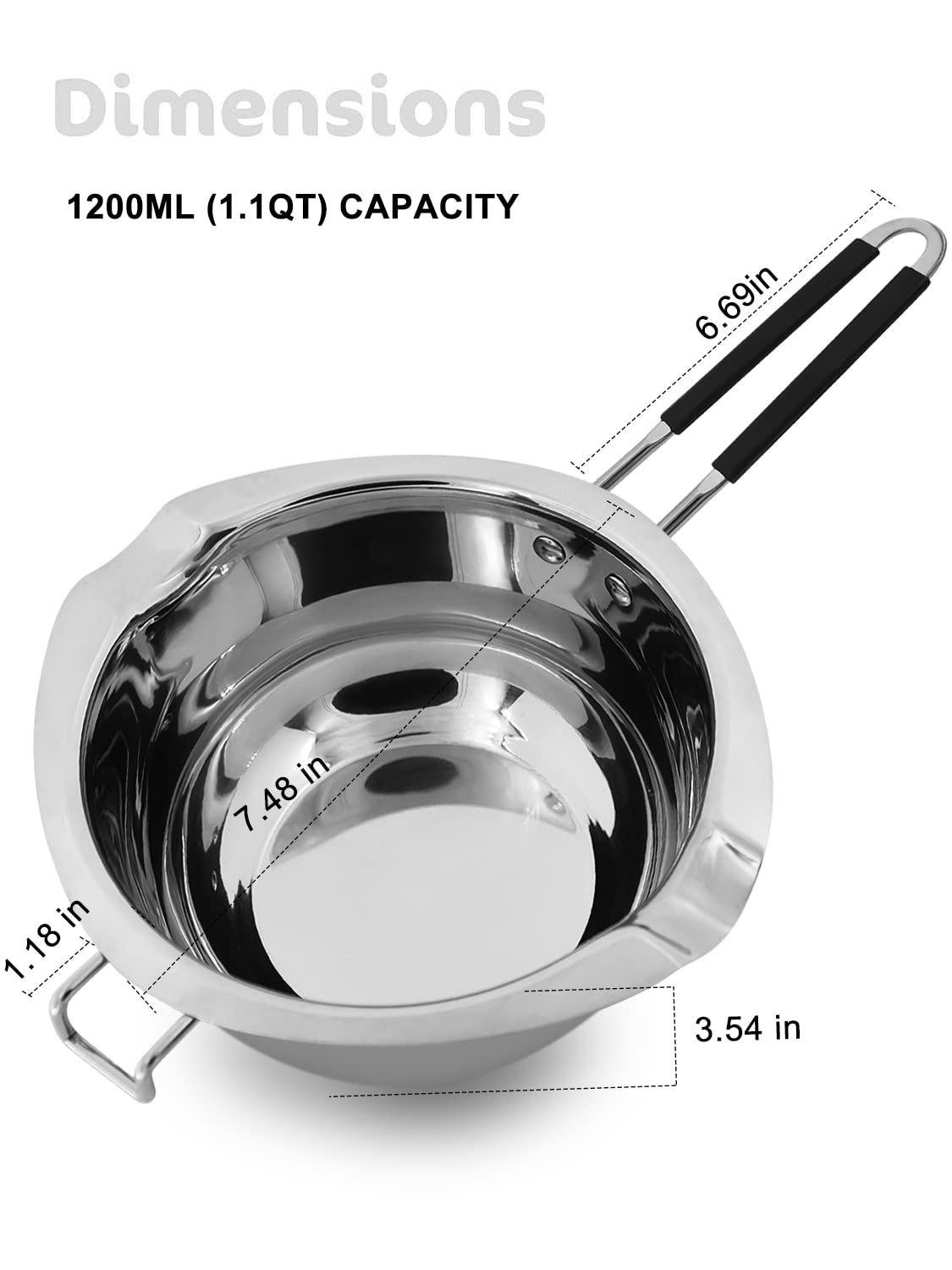 Double Boiler Pot Set, 1200ML Double Boiler, 2800ML Stainless Steel Pot with Silicone Spatula for Melting Chocolate,Candy, Soap, Wax, Candle Making