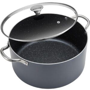 bezia 10 quart cooking pot, large non stick induction stock pot with lid, all stove compatible, 10 qt aluminum soup/stew pot for large-batch cooking, grey