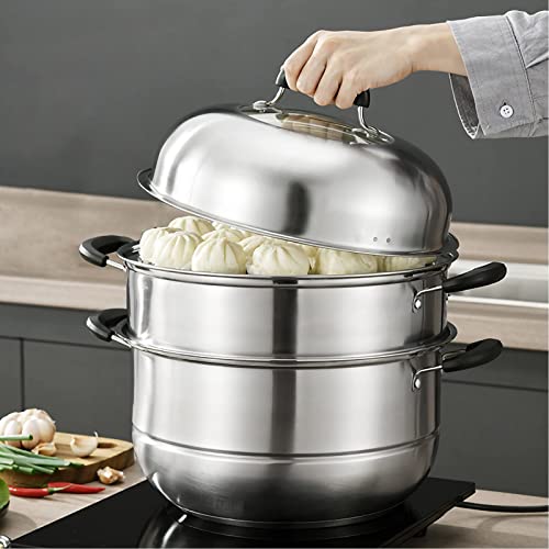 MANO Steamer Pot for Cooking 11.8 inch Steam Pots with Lid 2-tier Stainless Steel Steaming Pot Multipurpose Cookware with Handle for Vegetable, Dumpling, Stock, Sauce, Food