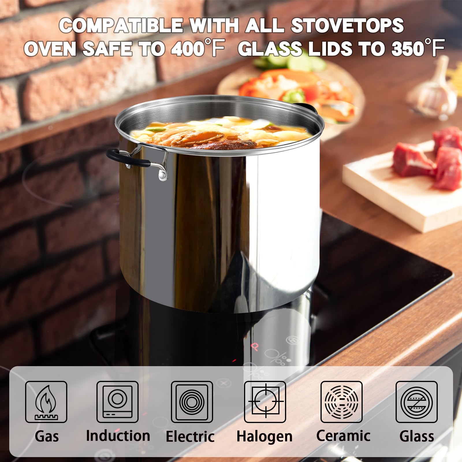 Cook N Home Stockpot Large pot Sauce Pot Induction Pot With Lid Professional Stainless Steel 24 Quart, with Stay-Cool Handles, silver