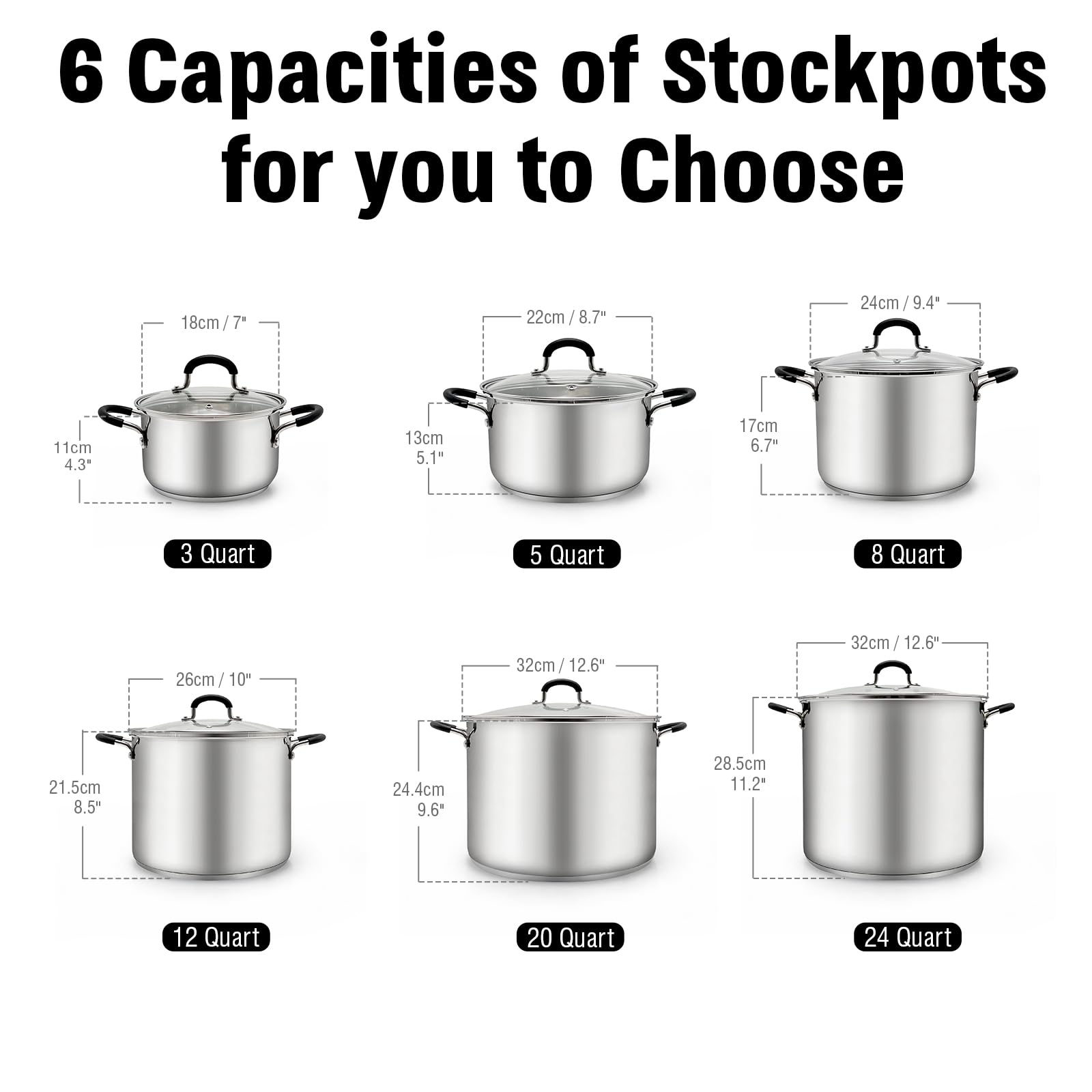 Cook N Home Stockpot Large pot Sauce Pot Induction Pot With Lid Professional Stainless Steel 24 Quart, with Stay-Cool Handles, silver