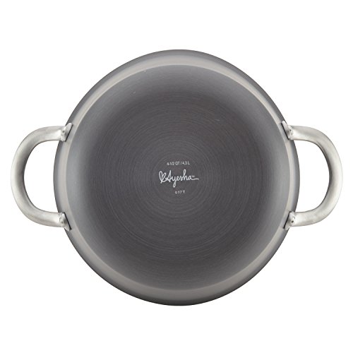 Ayesha Curry Home Collection Hard Anodized Nonstick Sauce Pan/Saucepan with Lid, 4.5 Quart, Charcoal Gray