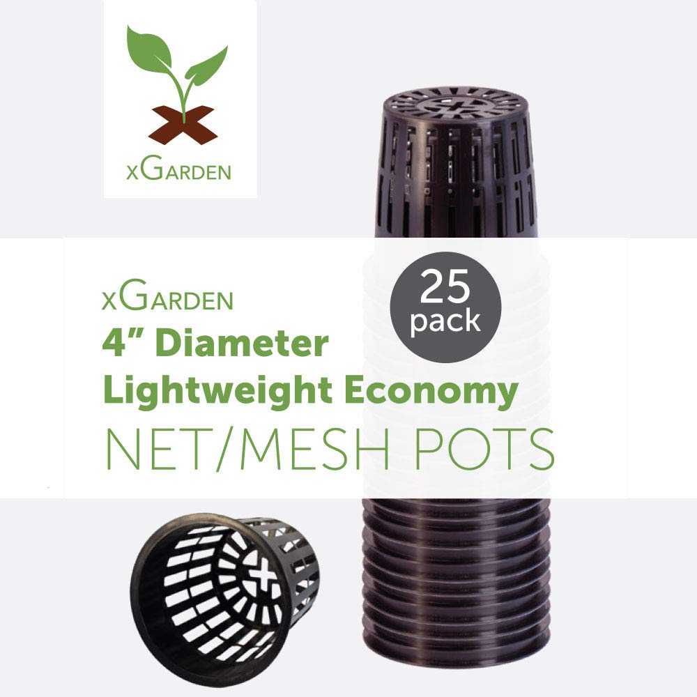 xGarden - Black 4" Round Mesh Pot Cups - 25 Pack, Lightweight Economy Net Pots, Thin Lip & Slotted Sides, UV Resistant & BPA Free Plastic, Indoor or Outdoor Growing