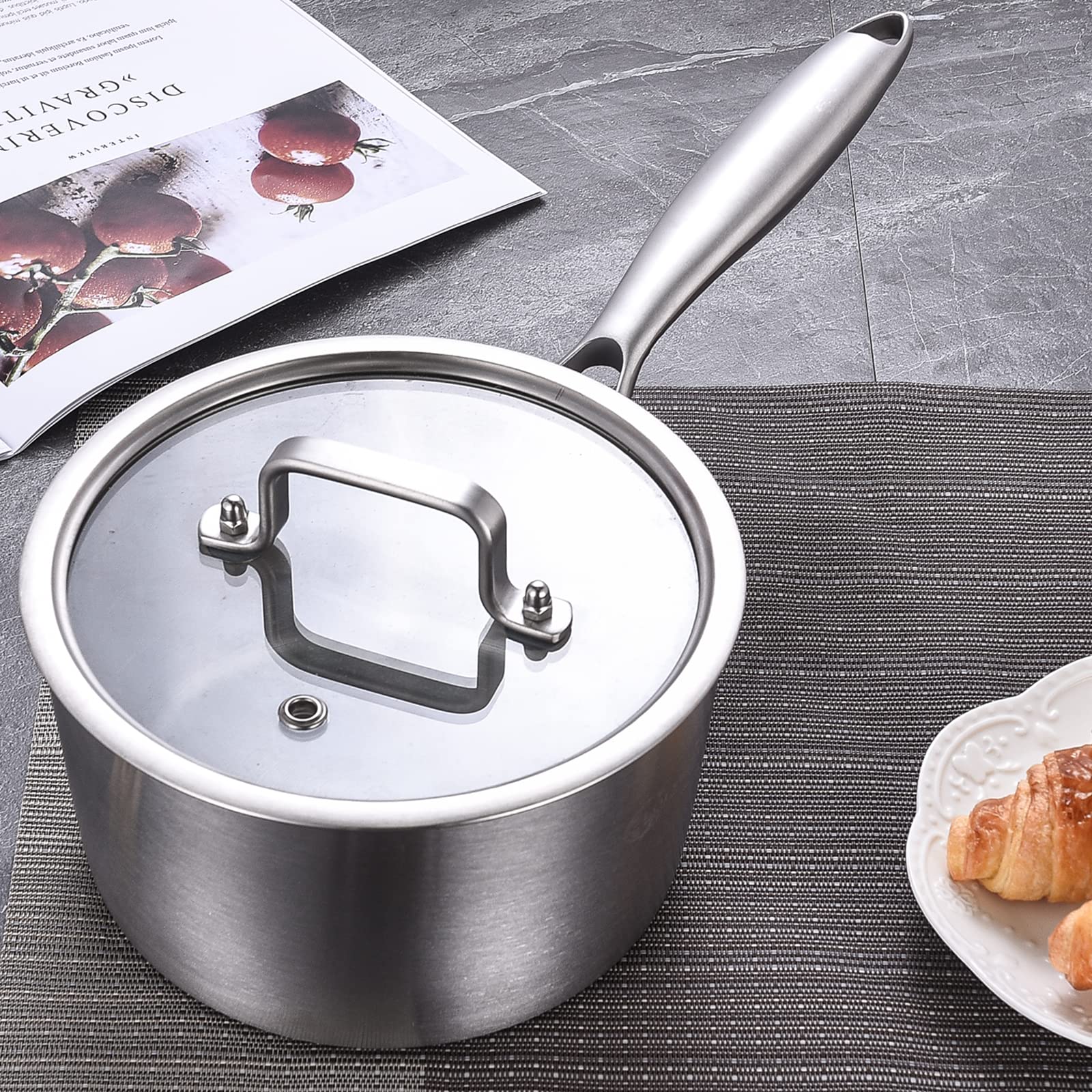 LOLYKITCh Whole Body Tri-Ply 3 QT Stainless Steel Saucepan with Lid,Dia.20CM Induction Cooking Pot,Oven & Dishwasher Safe,Detachable Handle.