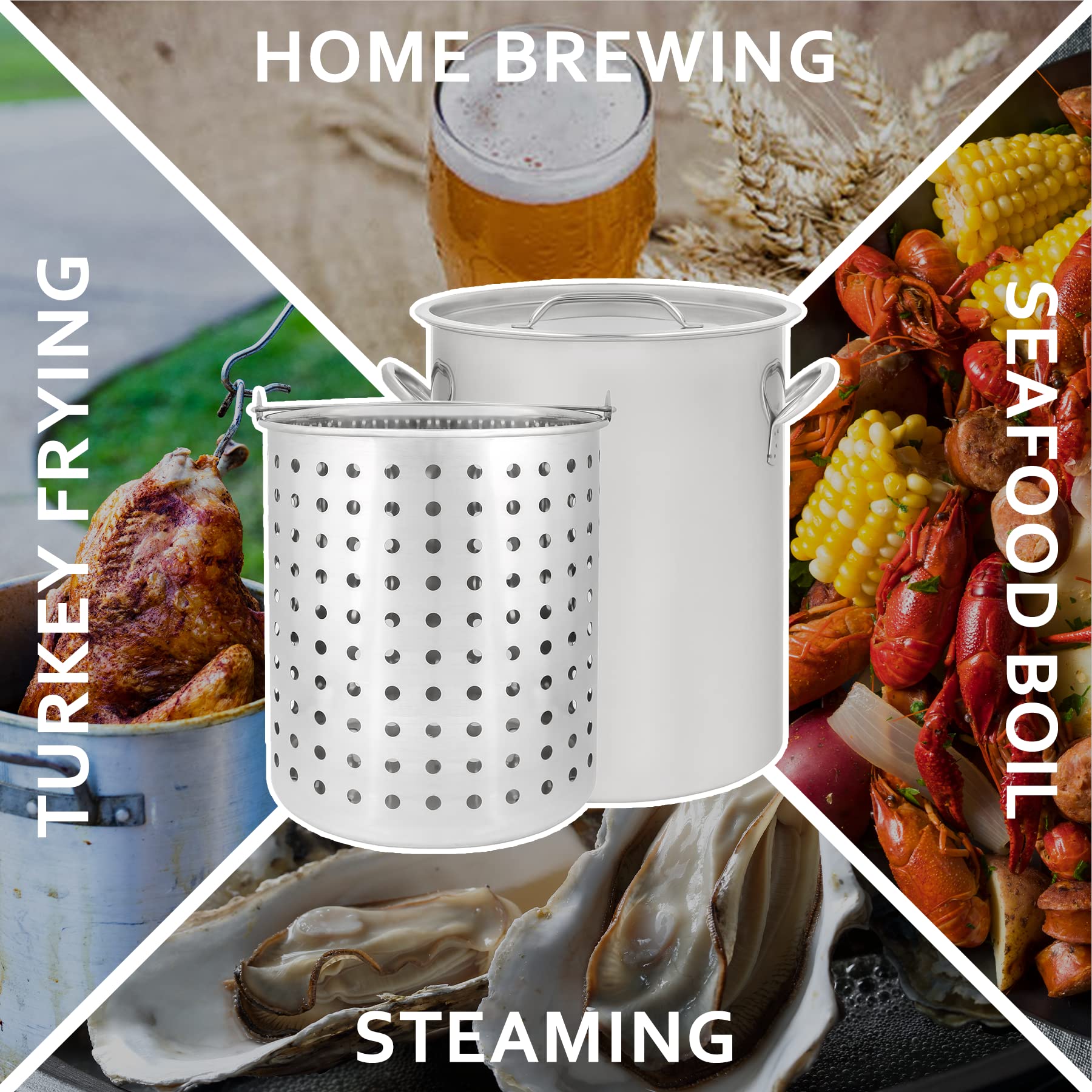 CONCORD 36 QT Stainless Steel Stock Pot w/Basket. Heavy Kettle. Cookware for Boiling (36)