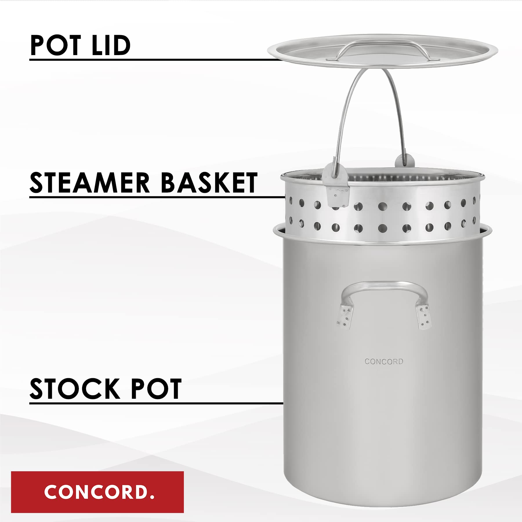 CONCORD 36 QT Stainless Steel Stock Pot w/Basket. Heavy Kettle. Cookware for Boiling (36)