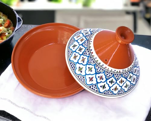 Kamsah Hand Made and Hand Painted Tagine Pot | Moroccan Ceramic Pots For Cooking and Stew Casserole Slow Cooker (Large, Supreme Bohemian Blue)