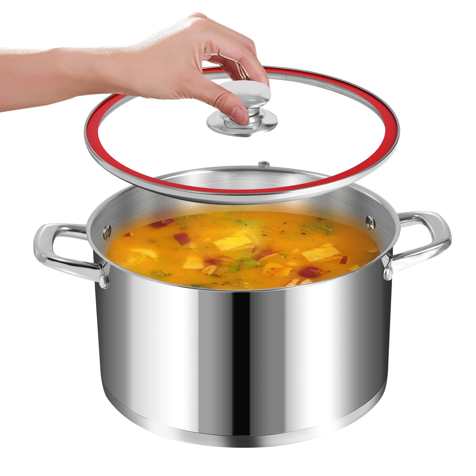 LEUGWAKN Stockpots 10 Quart- Stainless Steel Stock Pot With Lid-Soup Pot-Induction Pot-Cookware Pot-Cooking Pot-Corck Pot