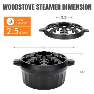 WILLOW WEAVE Cast Iron Wood Stove Steamer 2.5 Quart with Large Opening Top - Flake Black