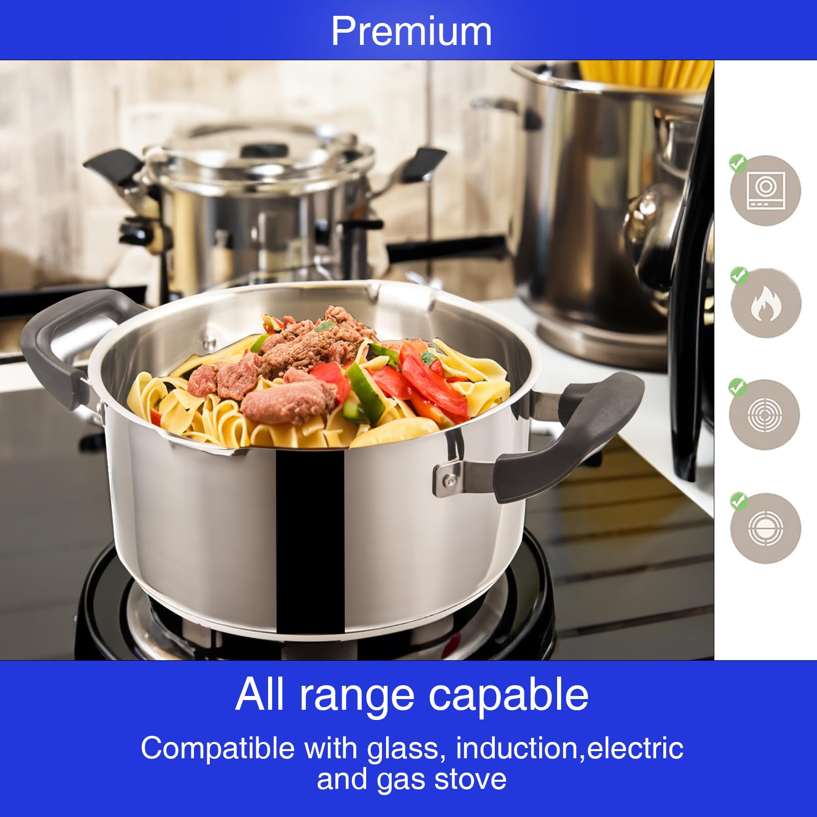 Stainless Steel Cookware Pasta Pot by Cyrder – 5 Quart, Strainer in Glass Lid, Two Side Spouts, Capsule Bottom Stock Pot, Durable & dishwasher safe