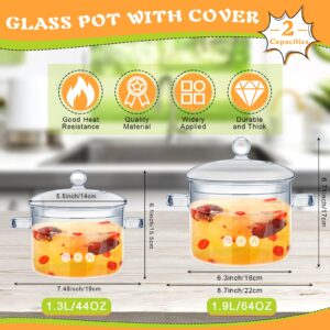 2 Pcs Glass Pots for Cooking on Stove Set Glass Saucepan with Cover Heat Resistant Clear Pots and Pans Set Stovetop Glass Cookware Simmer Pot with Lid for Soup Milk (1.3 L, 1.9 L, Trendy Style)