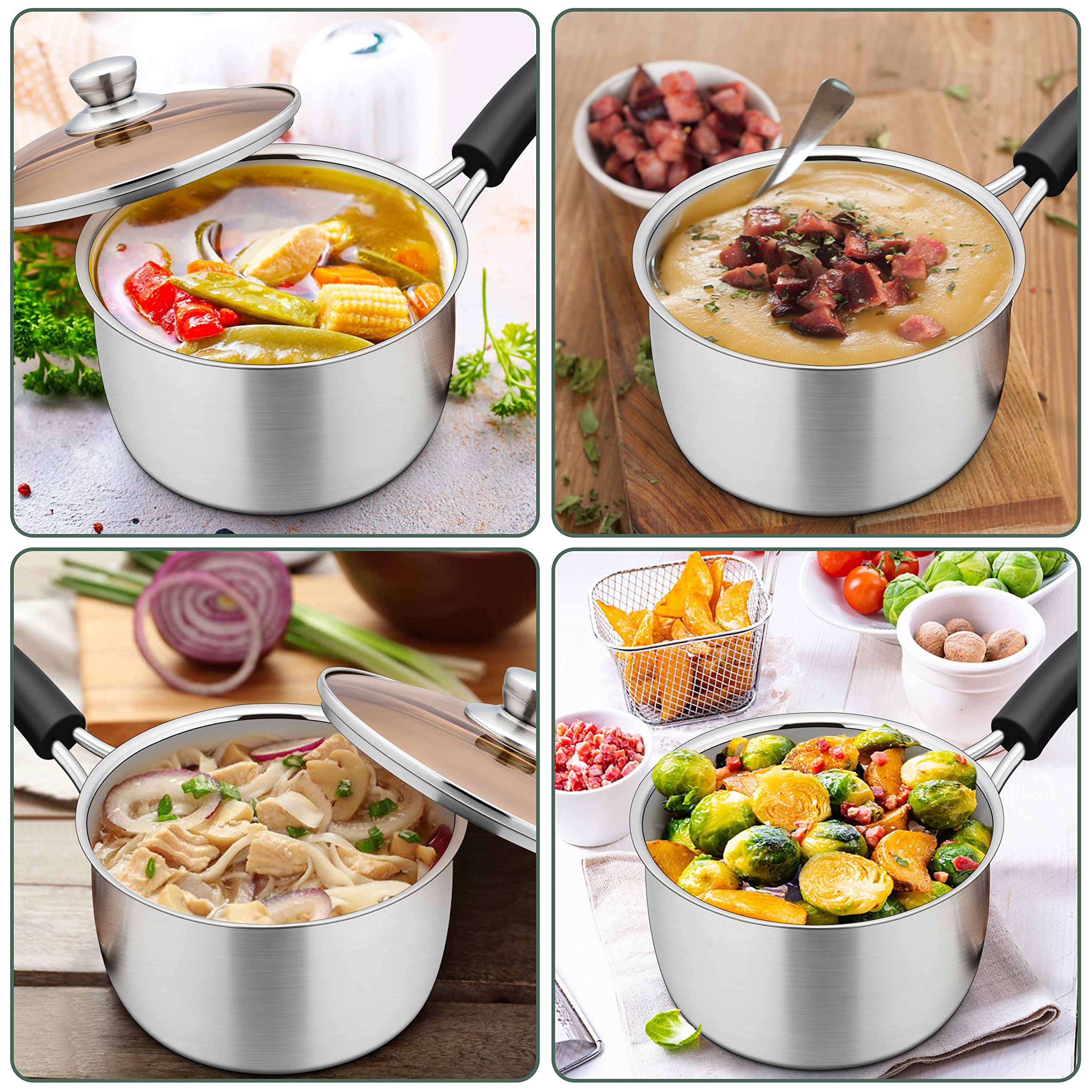 Herogo 2Qt Saucepan with Lid, 18/10 Stainless Steel Sauce Pan Pot, 2 Quart Saucepan for Gas Electric Stove Top Camping, Rust Free & Dishwasher Safe