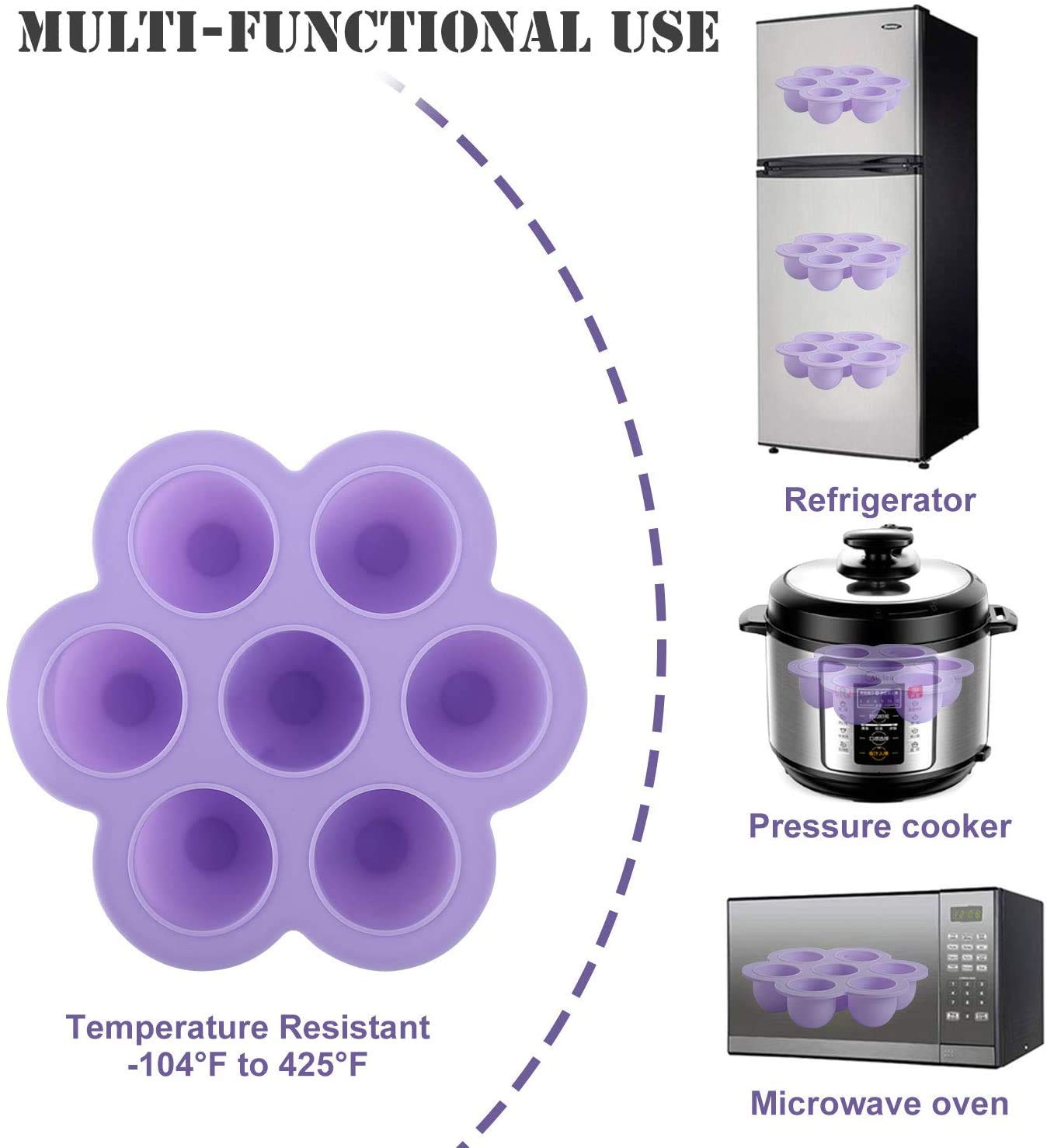 ROTTAY Silicone Egg Bites Molds and Steamer Rack Trivet with Heat Resistant Handles Fit Instant Pot Accessories, 7pcs set for 6qt & 8qt Electric Pressure Cooker With 2 Spoons and Silicone spatula