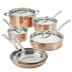 hestan - copperbond collection - 100% pure copper 10-piece ultimate cookware set, induction cooktop compatible