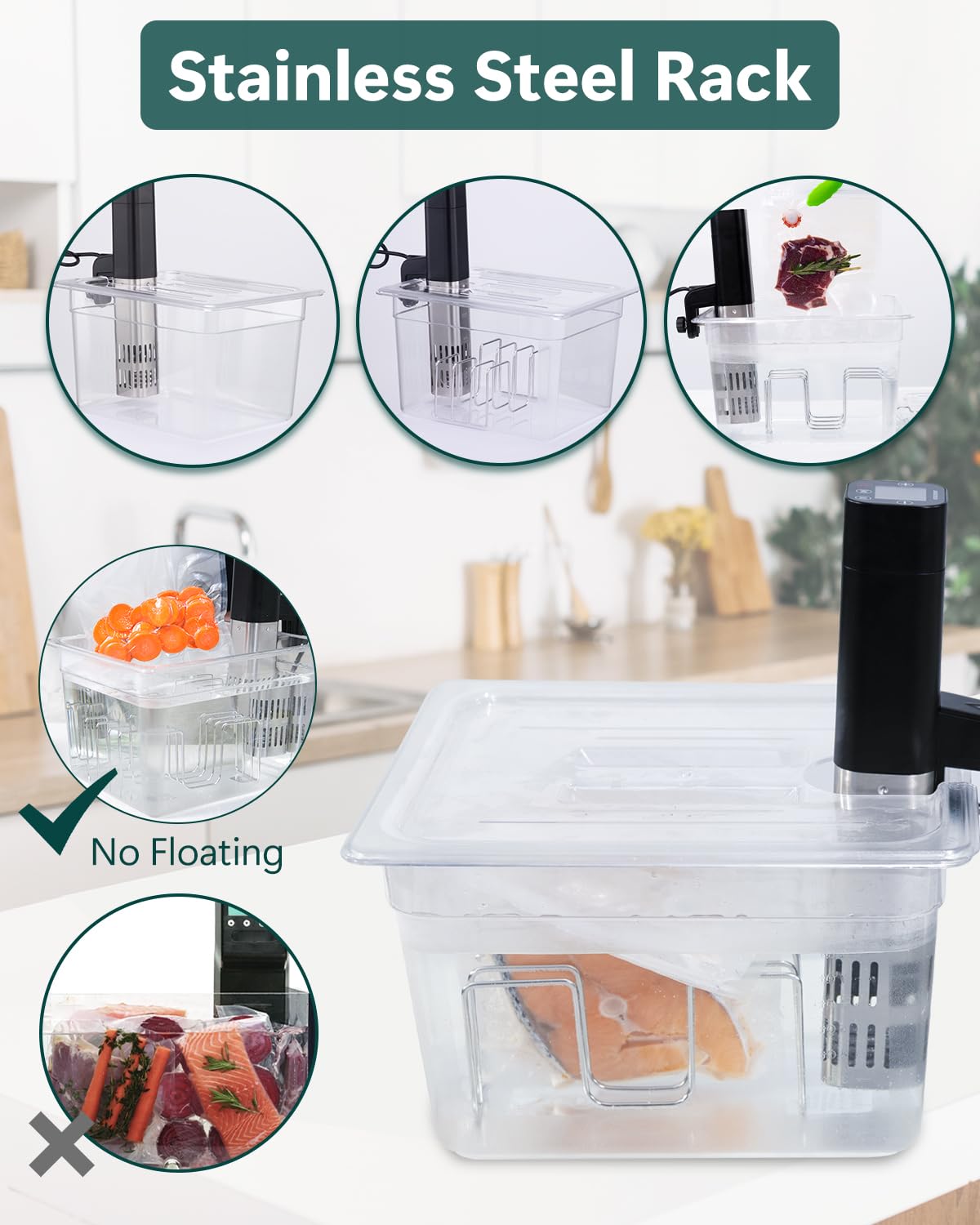 Kursinna 12QT Sous Vide Container with Lid, Fixed Rack, Kitchen Tong, Heat-Resistant Sleeve, BPA Free Container Fit Anova, Breville Joule, Instant Pot and Most Sous Vide Cooker