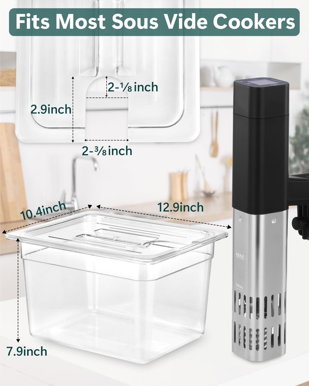 Kursinna 12QT Sous Vide Container with Lid, Fixed Rack, Kitchen Tong, Heat-Resistant Sleeve, BPA Free Container Fit Anova, Breville Joule, Instant Pot and Most Sous Vide Cooker