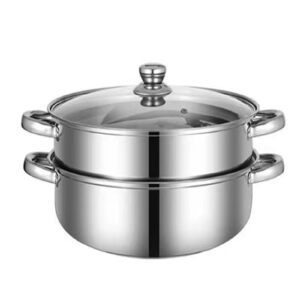 Steamer Pot for Cooking 3.0-Quart Steam Pot with Lid 2-tier Multipurpose Stainless Steel Steaming Cookware with Handle for Vegetable, Soups, Stews and Pasta