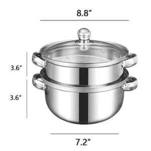 Steamer Pot for Cooking 3.0-Quart Steam Pot with Lid 2-tier Multipurpose Stainless Steel Steaming Cookware with Handle for Vegetable, Soups, Stews and Pasta