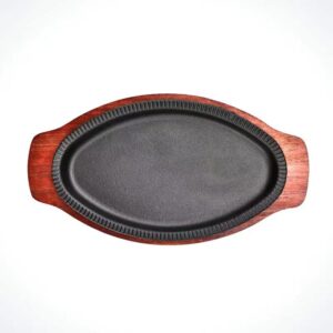 YYJINGYOU Cast Iron Steak Fajita Plate Set with wood Plate for Steak Pizza (11 x 7 inch)