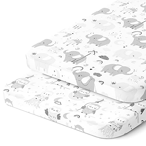 Bedside Sleeper Bassinet Sheets for 20x35 Inch Large Mattress Pad – Snuggly Soft 100% Jersey Cotton Fitted Baby Sheets – 2 Pack