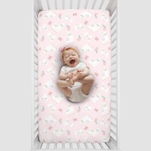 Little Love by NoJo Sweet Llama & Butterflies Floral Pink & White Super Soft Fitted Crib Sheet, Pink, Ivory, Lavender, Light Green