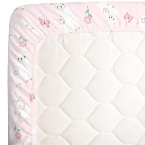 Little Love by NoJo Sweet Llama & Butterflies Floral Pink & White Super Soft Fitted Crib Sheet, Pink, Ivory, Lavender, Light Green