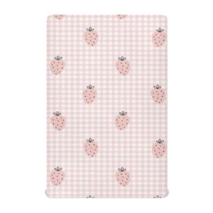 KICPOAY Fitted Crib Sheets Plaid and Strawberry Pink Stretchy Portable Playard Sheets for Baby Toddler, Breathable Soft Mini Crib Mattress 39 x 27 in for Boys and Girls