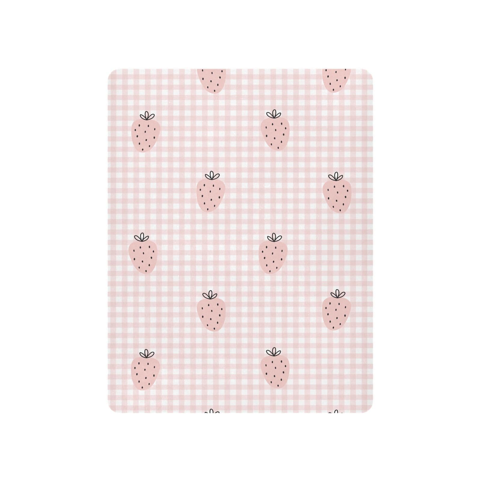 KICPOAY Fitted Crib Sheets Plaid and Strawberry Pink Stretchy Portable Playard Sheets for Baby Toddler, Breathable Soft Mini Crib Mattress 39 x 27 in for Boys and Girls