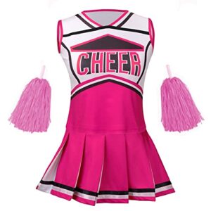 yolsun Cheerleader Costume for Girls, Kids Cheerleading outfit, Child High School Cheer leader Dress up Halloween Party role play Uniform(Rosy,8-9 Years)