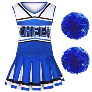 Koatobbor Girls Cheerleader Costume Cheerleading Outfit Dress for Halloween Party Birthday Gift 3-9Years (6-7 Years, Blue)