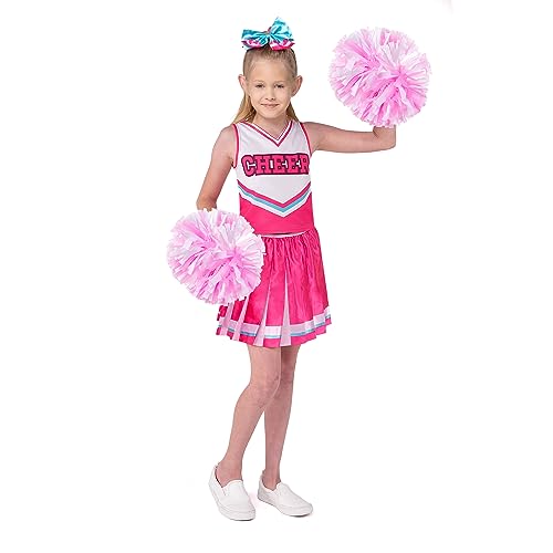 Spooktacular Creations Girl Pink Cheerleader Costume, Halloween Cute Cheer Uniform Outfit with Accessories for Halloween High School Cheerleader Dress Up Costume-L