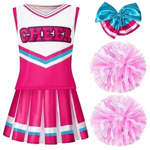 spooktacular creations girl pink cheerleader costume, halloween cute cheer uniform outfit with accessories for halloween high school cheerleader dress up costume-l